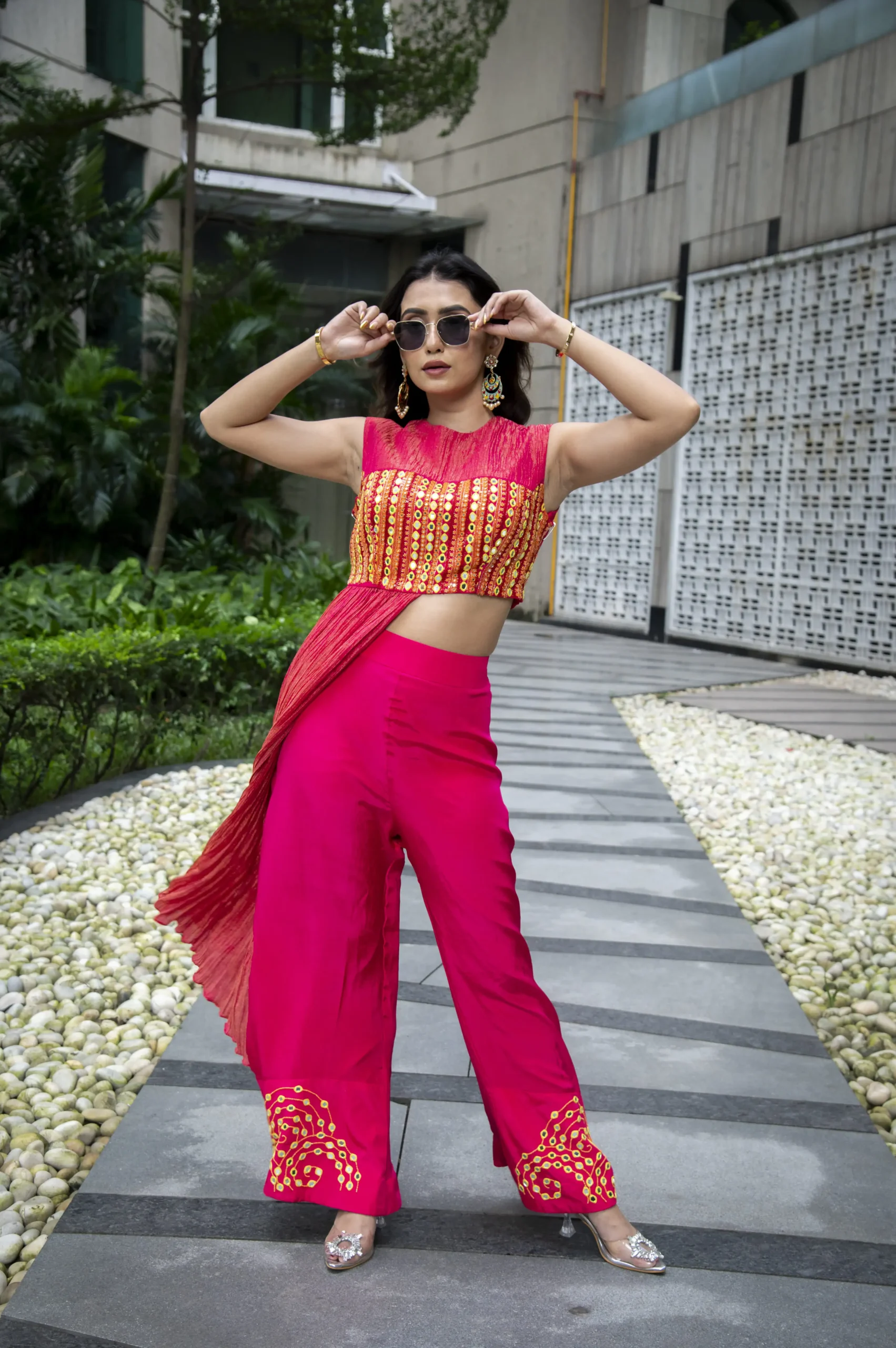 Rangmohini Orange Co-ord With Trail