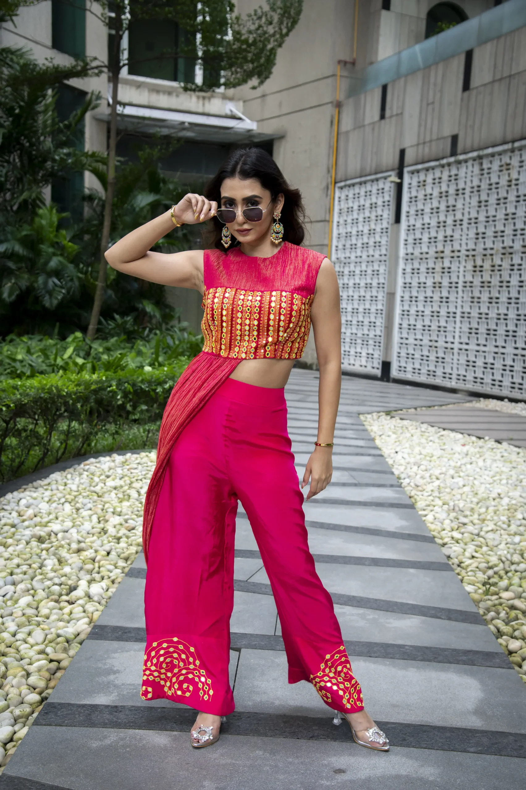 Rangmohini Orange Co-ord With Trail