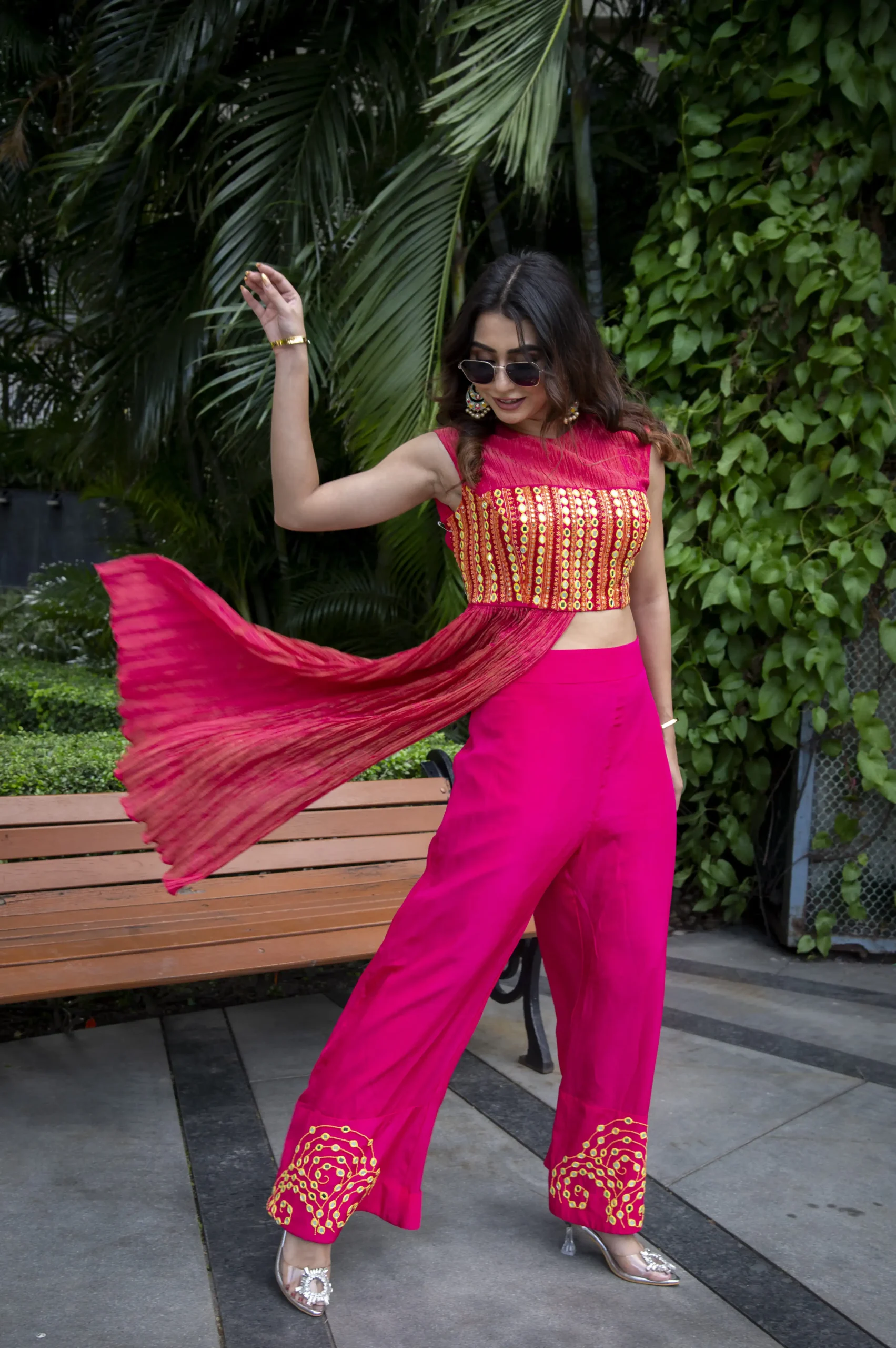 Rangmohini Orange Co-ord With Trail