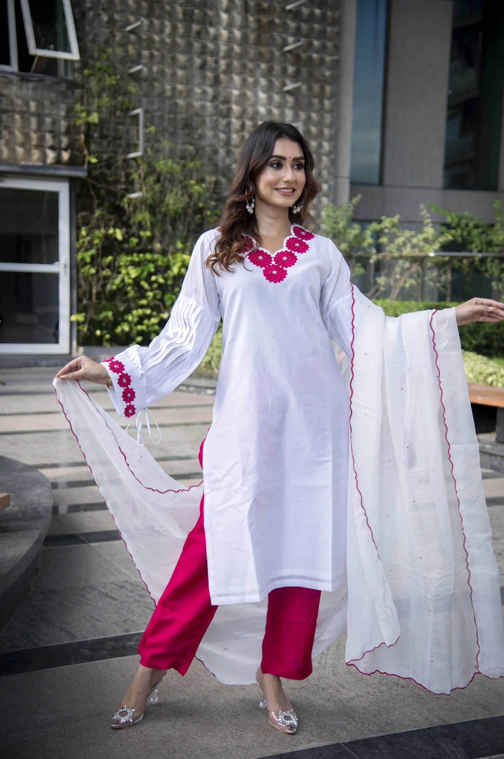 Phoolwari White Suit Set