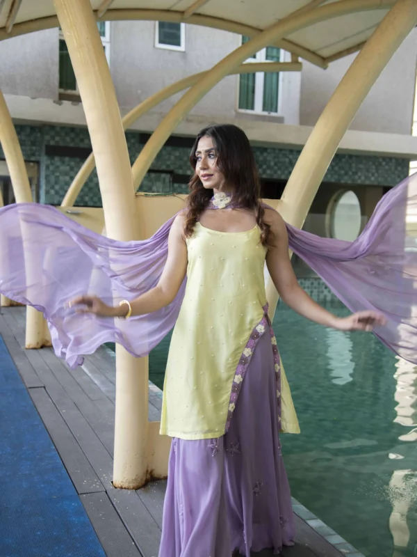 Lime Lilac Muse Sharara And Short Kurta Set