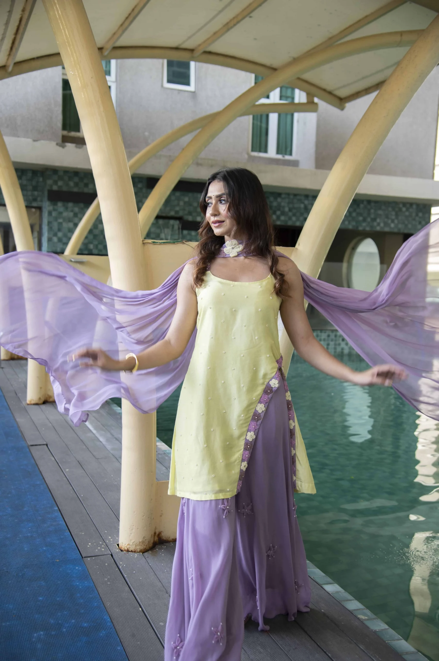 Lime Lilac Muse Sharara And Short Kurta Set