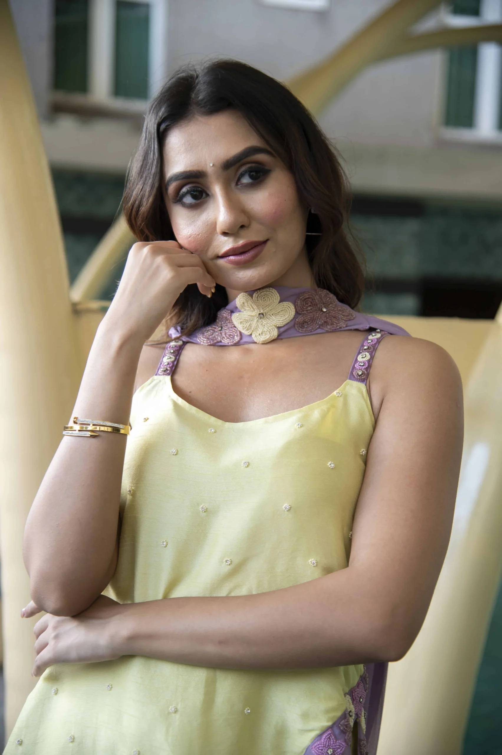 Lime Lilac Muse Sharara And Short Kurta Set