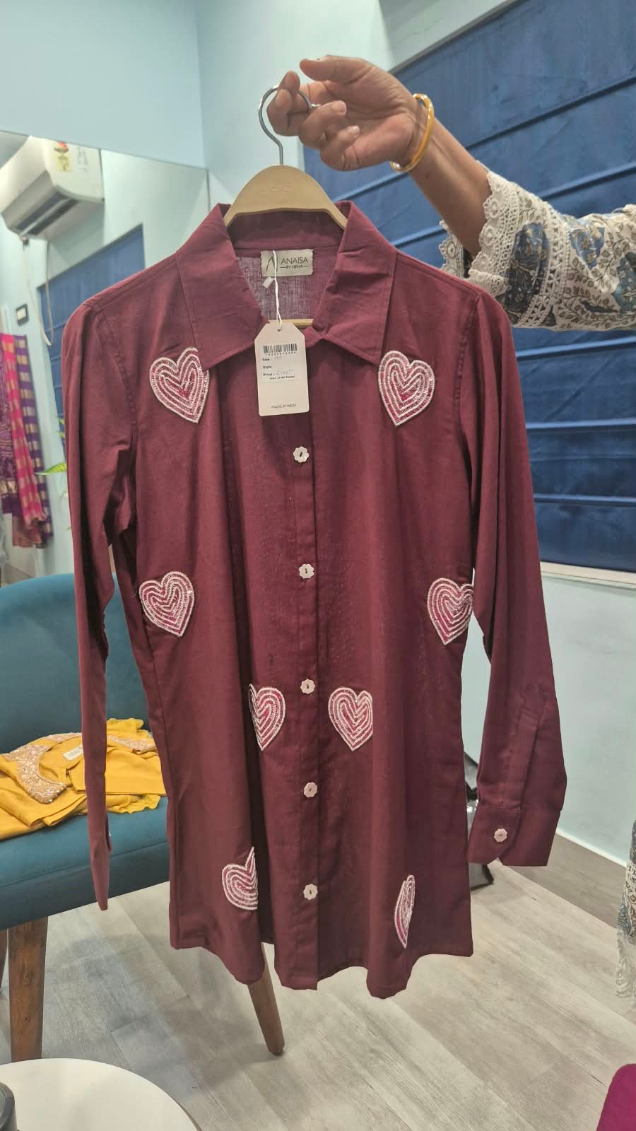 Burgundy Heart Embroidery Shirt