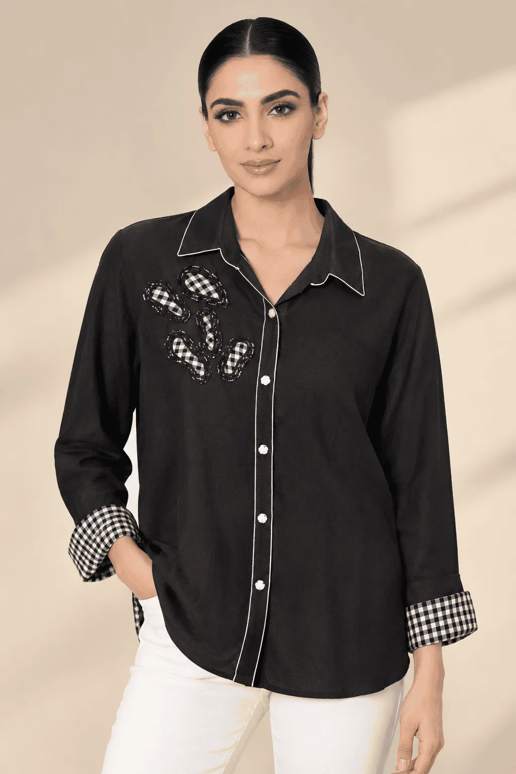 Abstract Cutout Shirt Black
