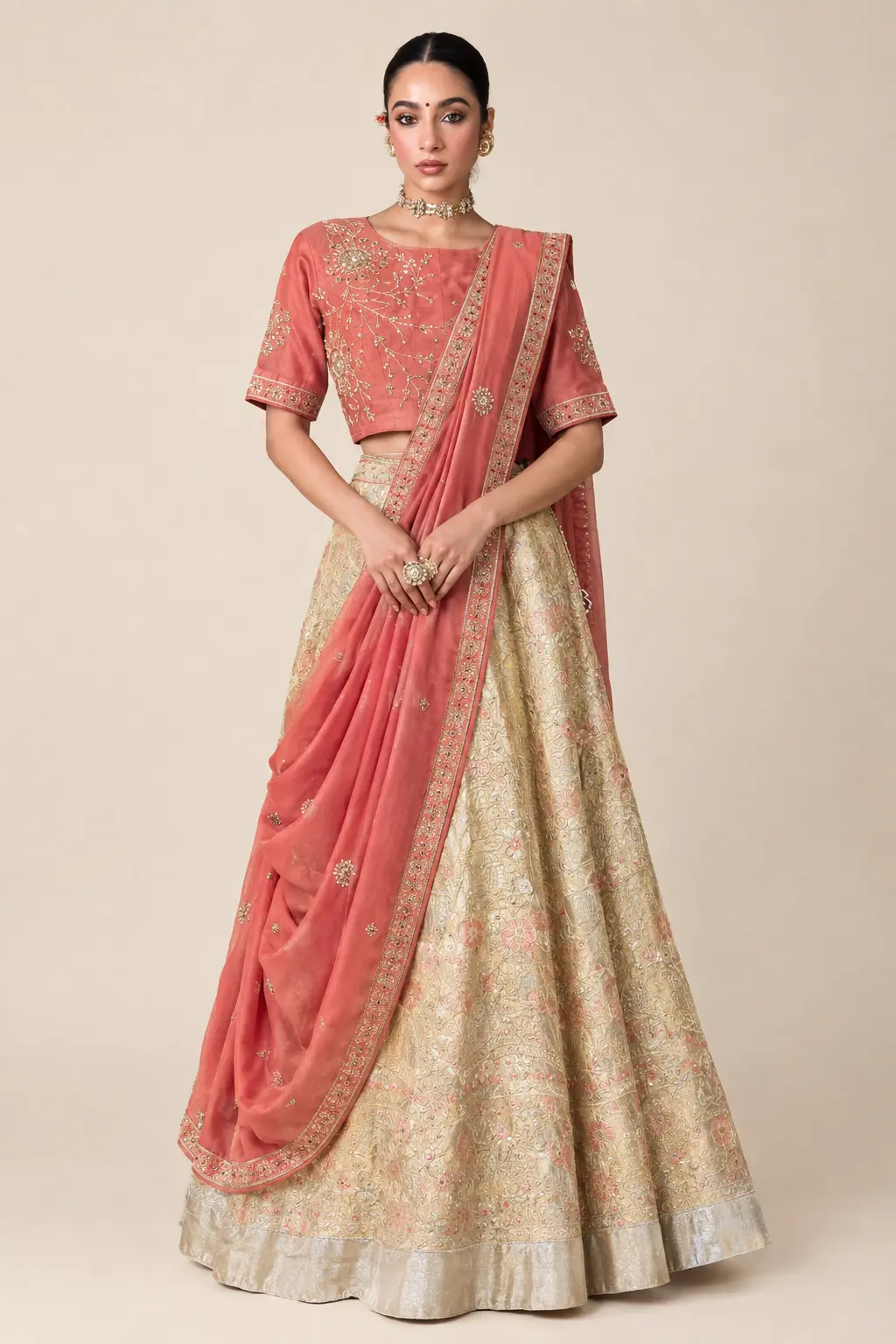 Rust Noor Drape Lehenga