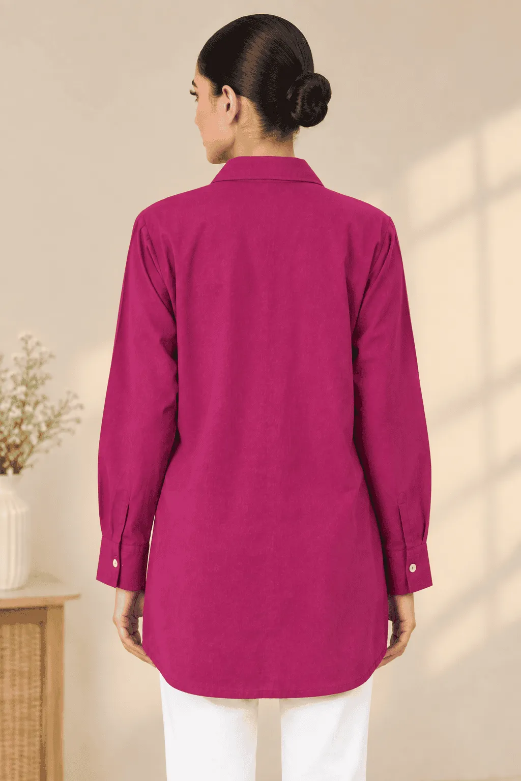 Fuchsia Evil Eye Embroidery Shirt