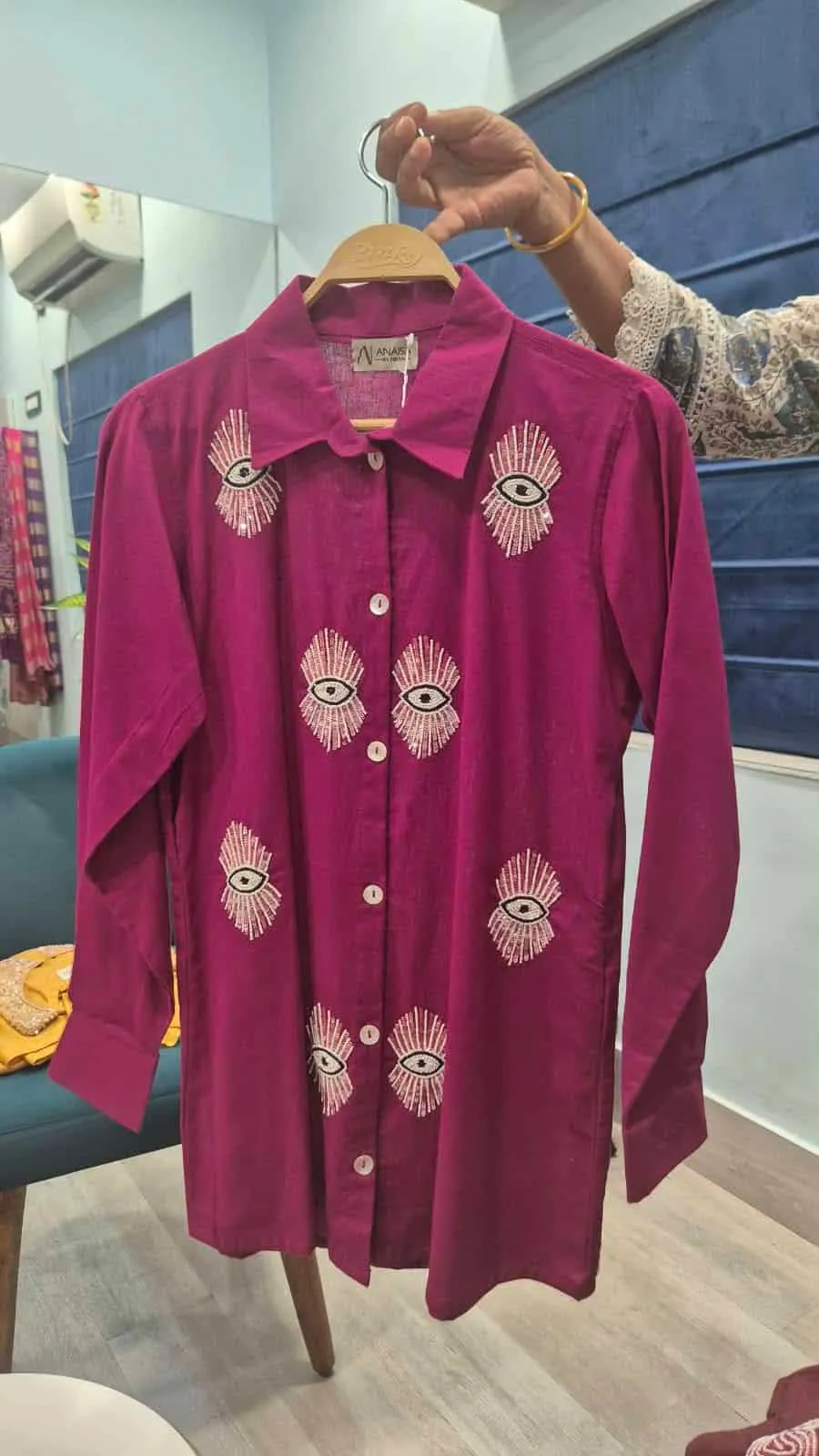 Fuchsia Evil Eye Embroidery Shirt