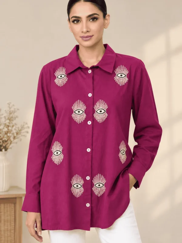 Fuchsia Evil Eye Embroidery Shirt