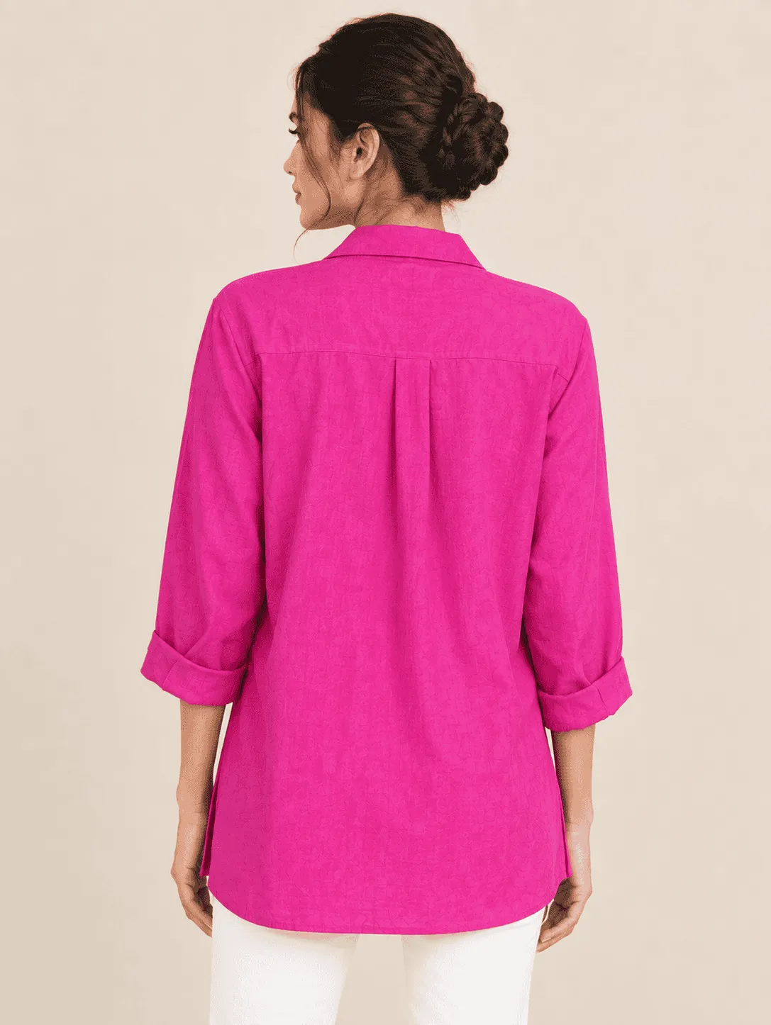 Hot Pink Ruched Drawstring Shirt