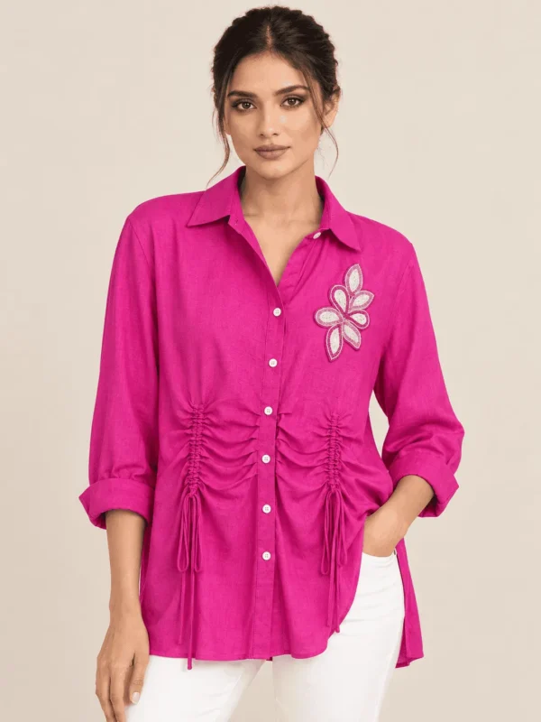 Hot Pink Ruched Drawstring Shirt