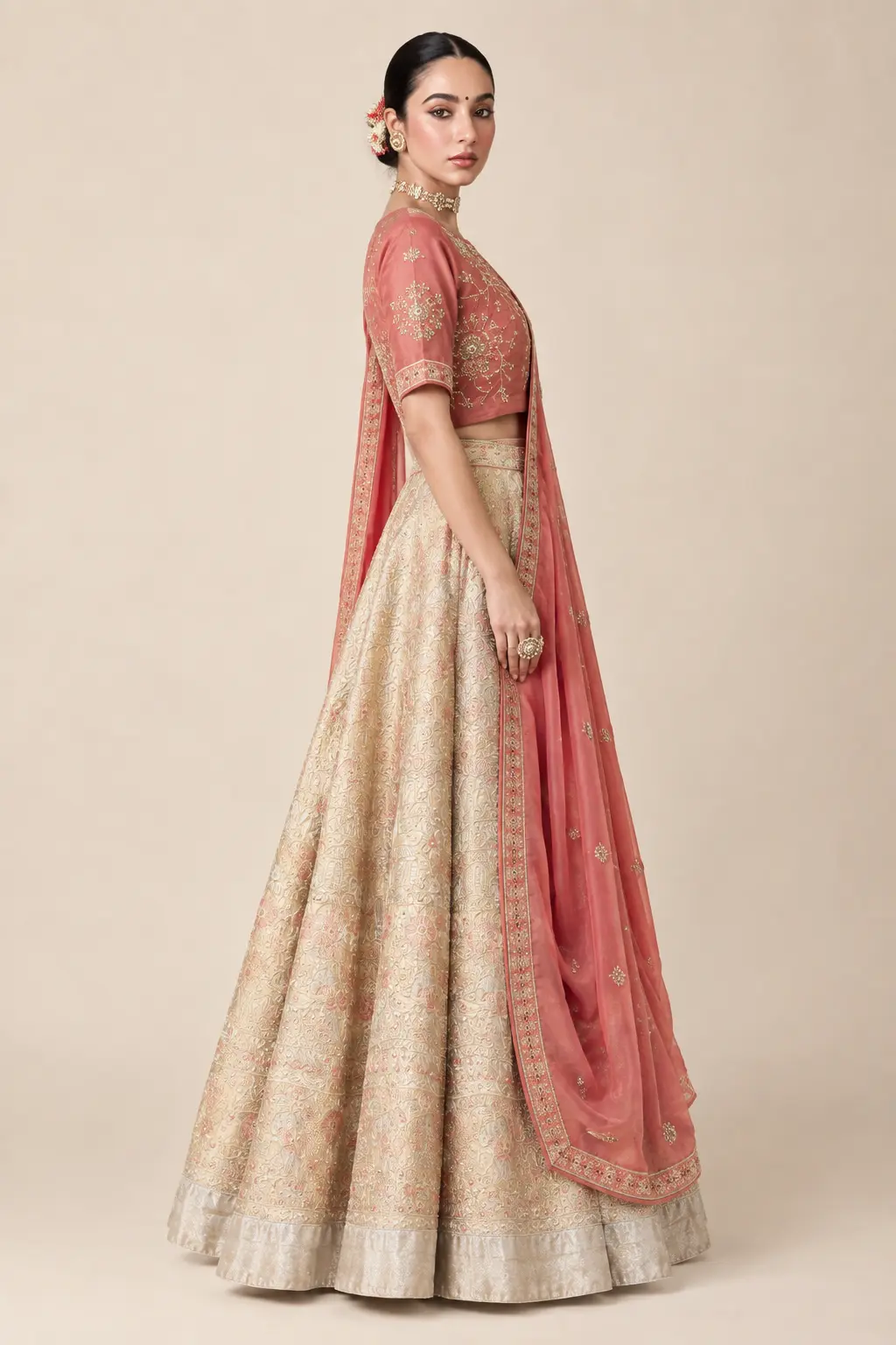 Rust Noor Drape Lehenga