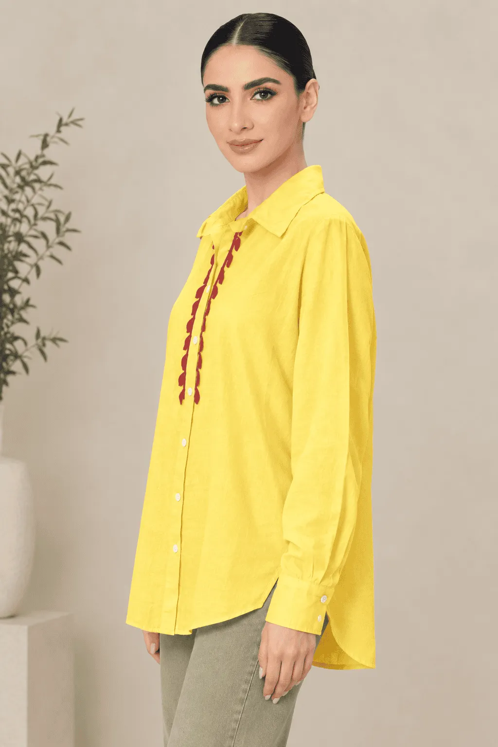 Boho Trim Crochet Mustard Shirt