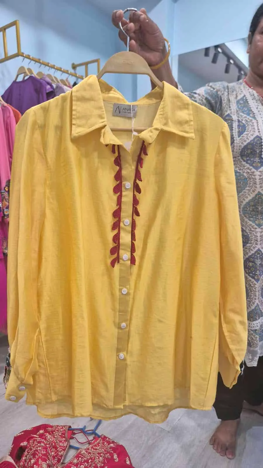 Boho Trim Crochet Mustard Shirt