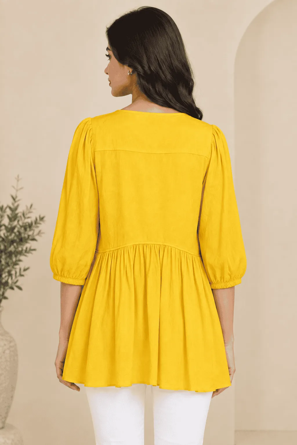 Yellow Floral Peplum Tunic