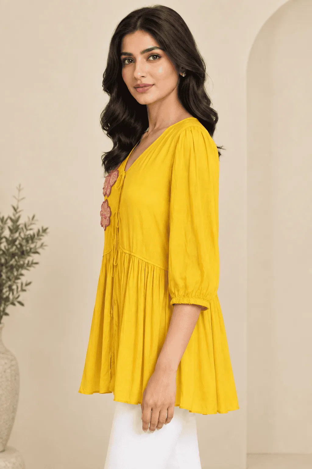 Yellow Floral Peplum Tunic