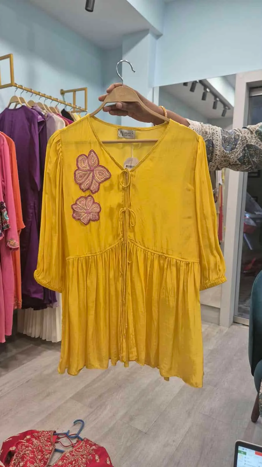Yellow Floral Peplum Tunic