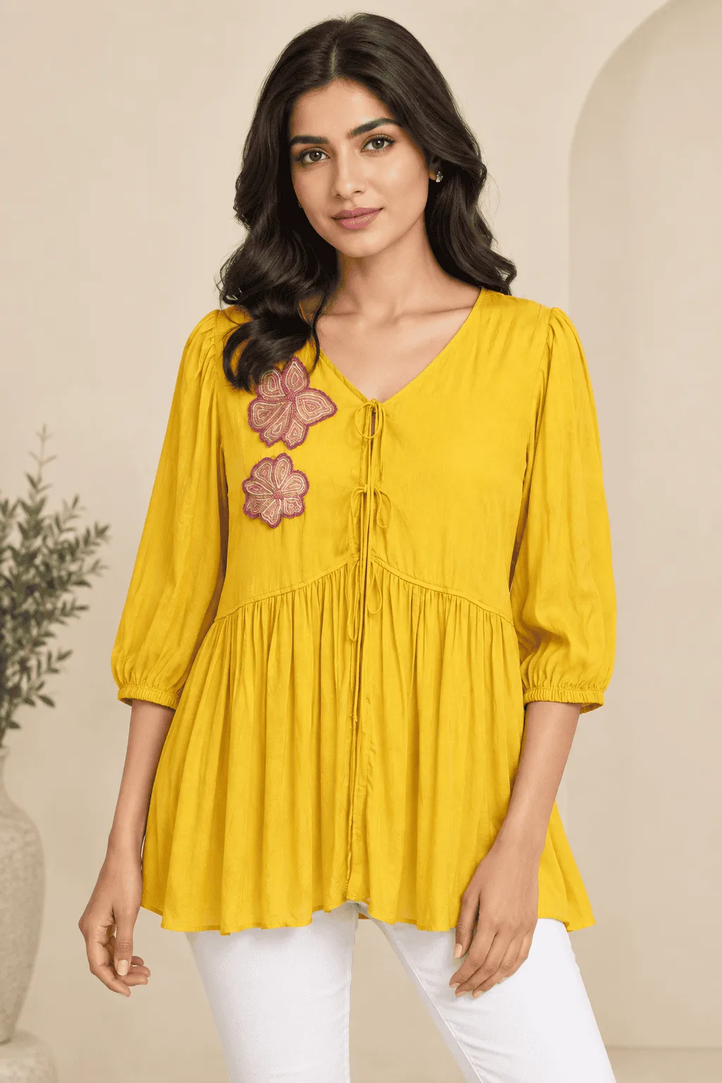Yellow Floral Peplum Tunic