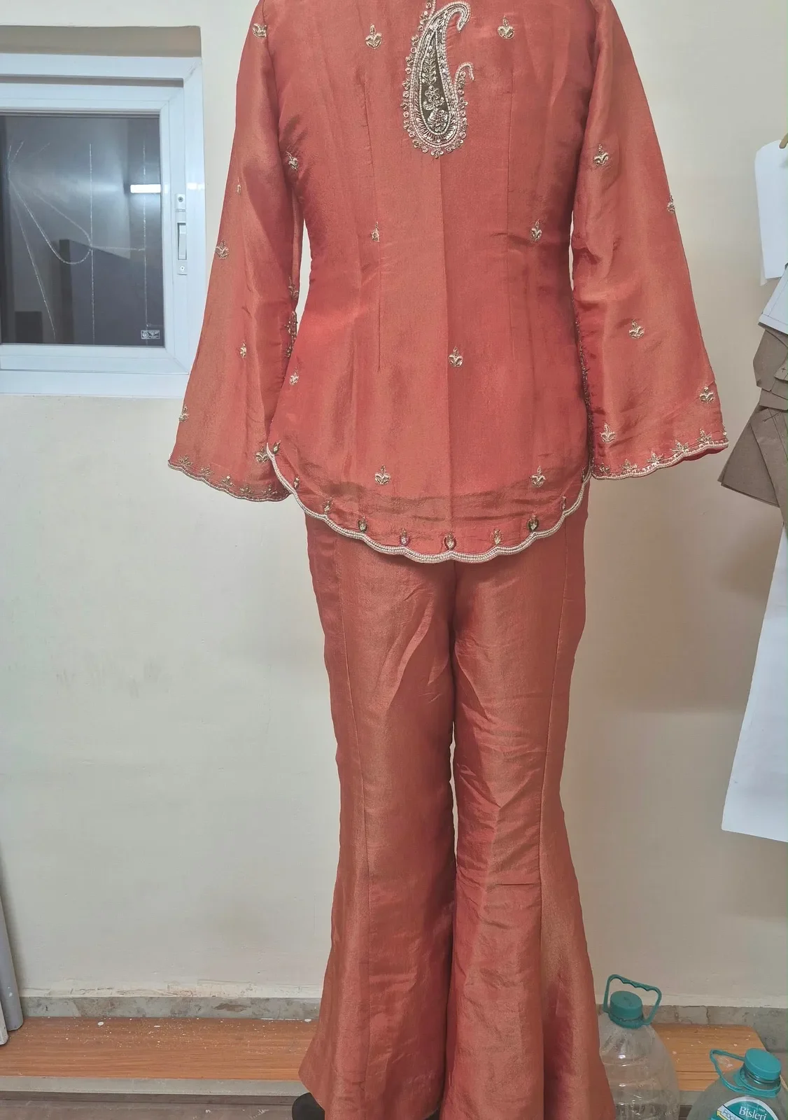 Rust Gold Tissue Sharara Set