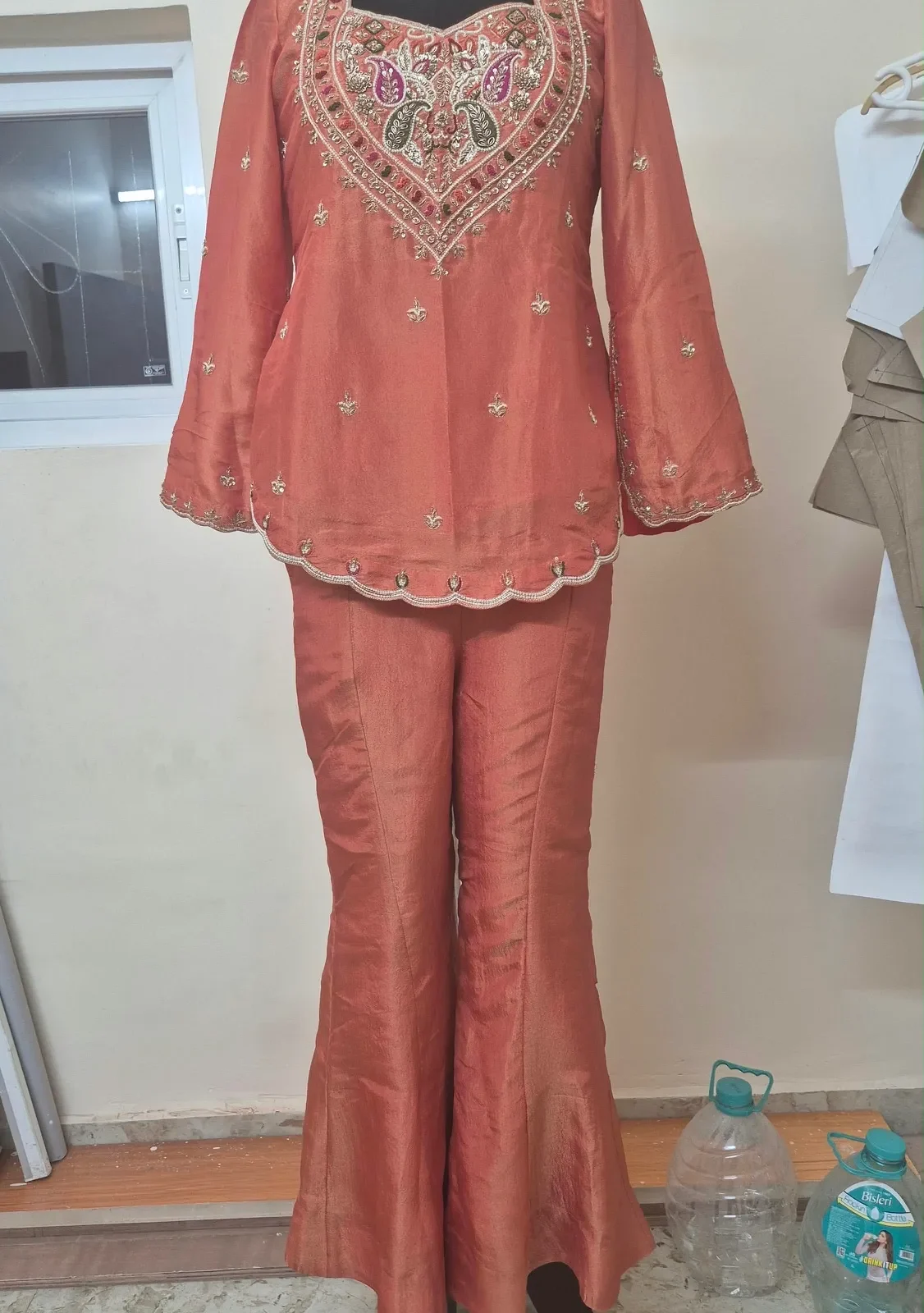 Rust Gold Tissue Sharara Set
