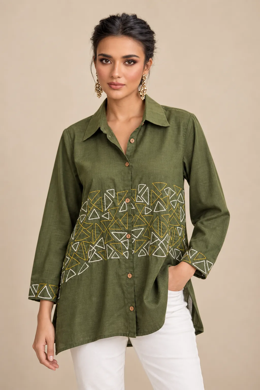 Olive Geometric Muse Shirt
