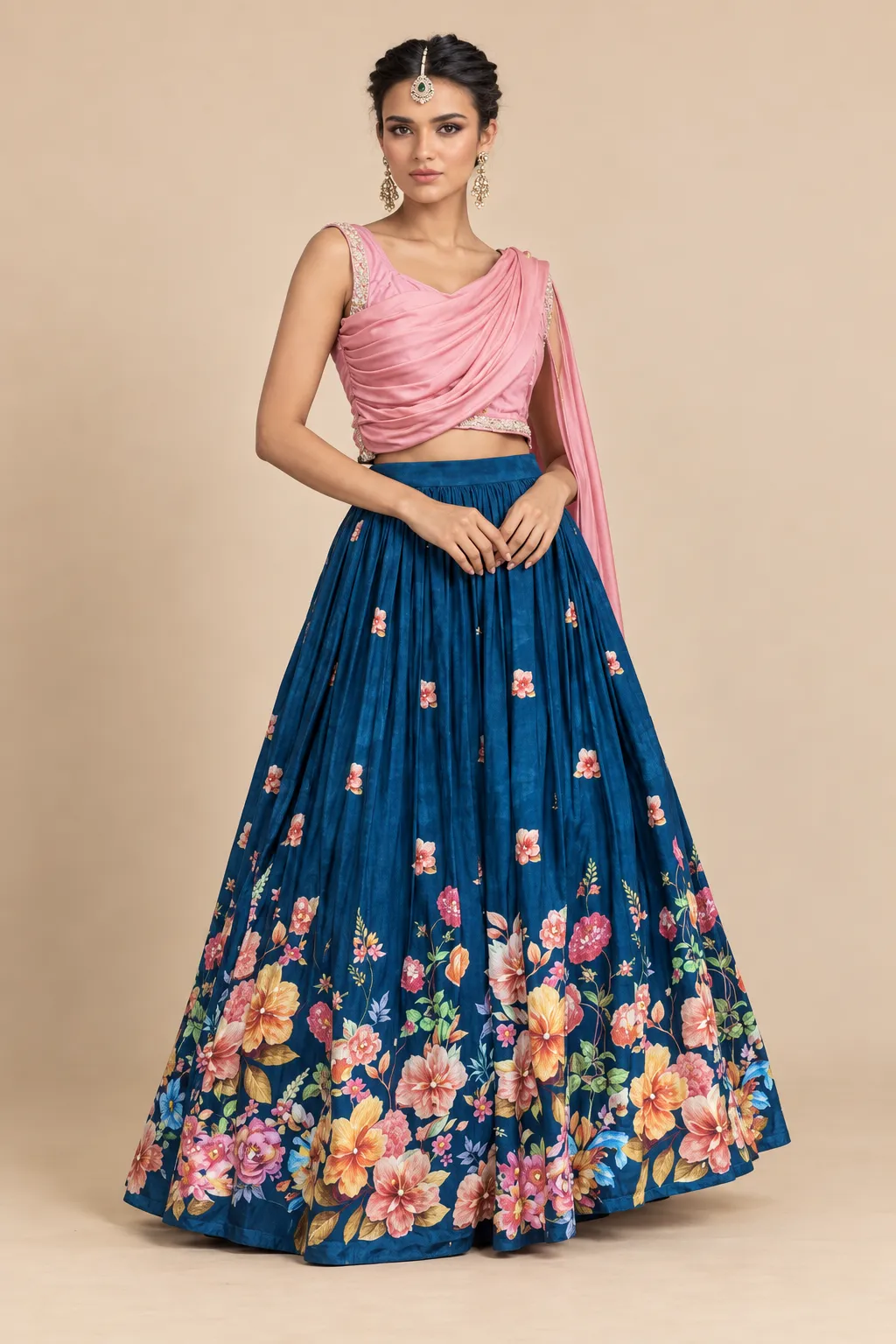 Blush Drape Floral Lehenga