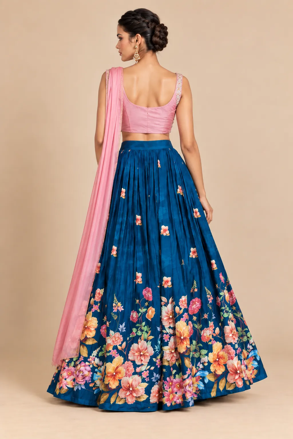 Blush Drape Floral Lehenga