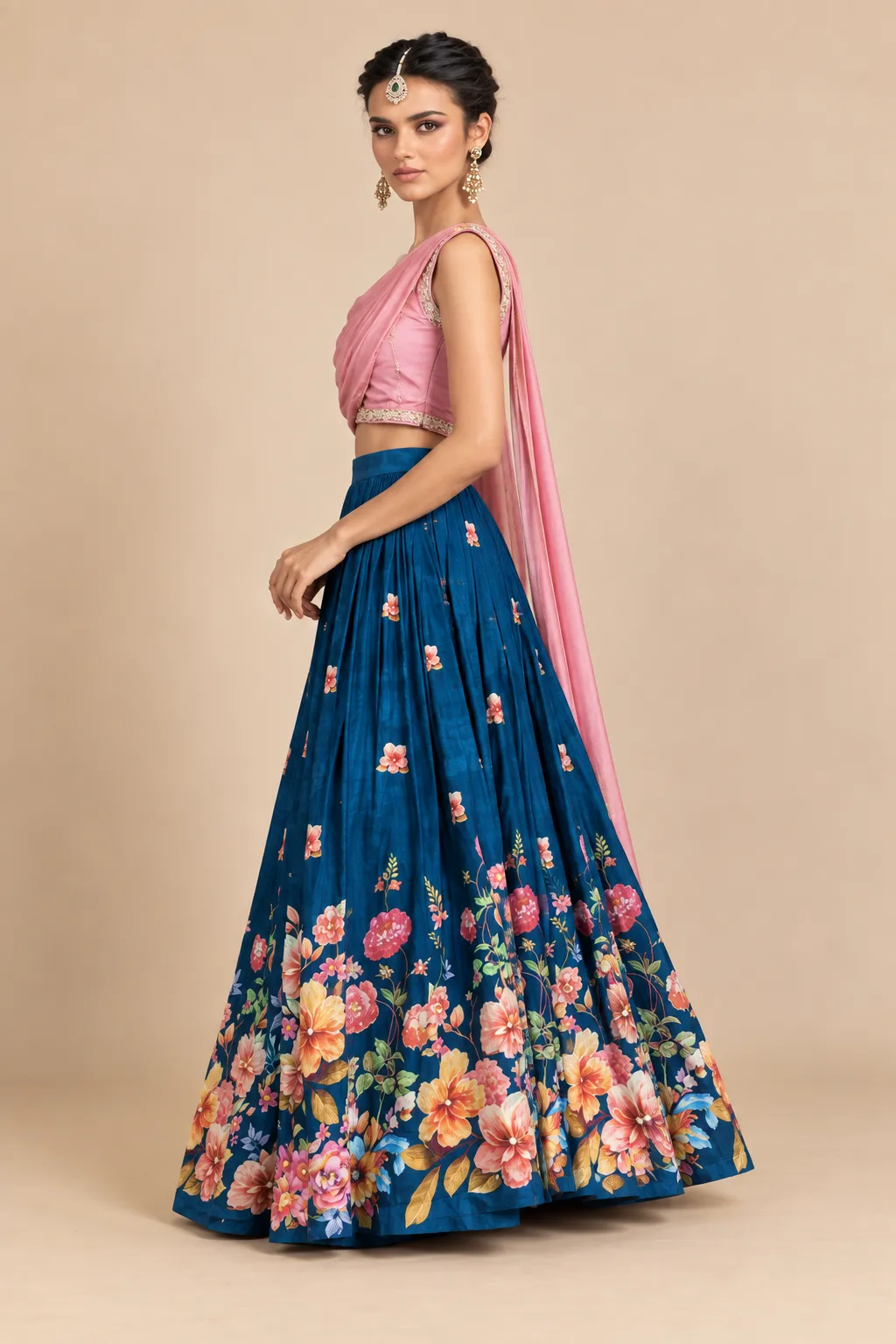 Blush Drape Floral Lehenga