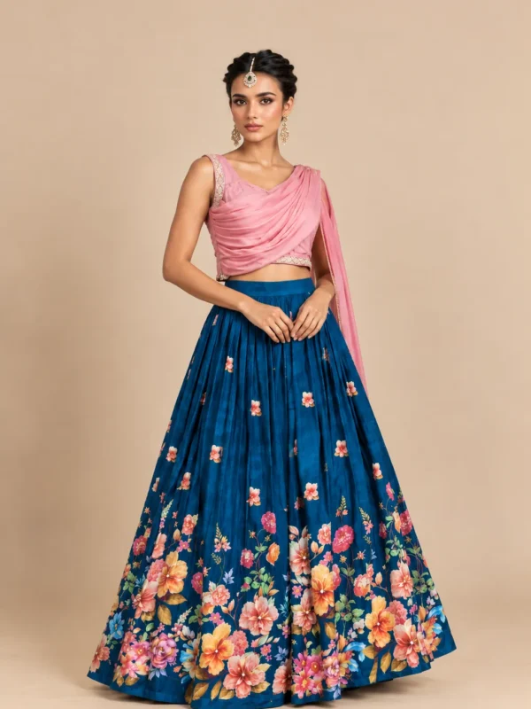 Blush Drape Floral Lehenga