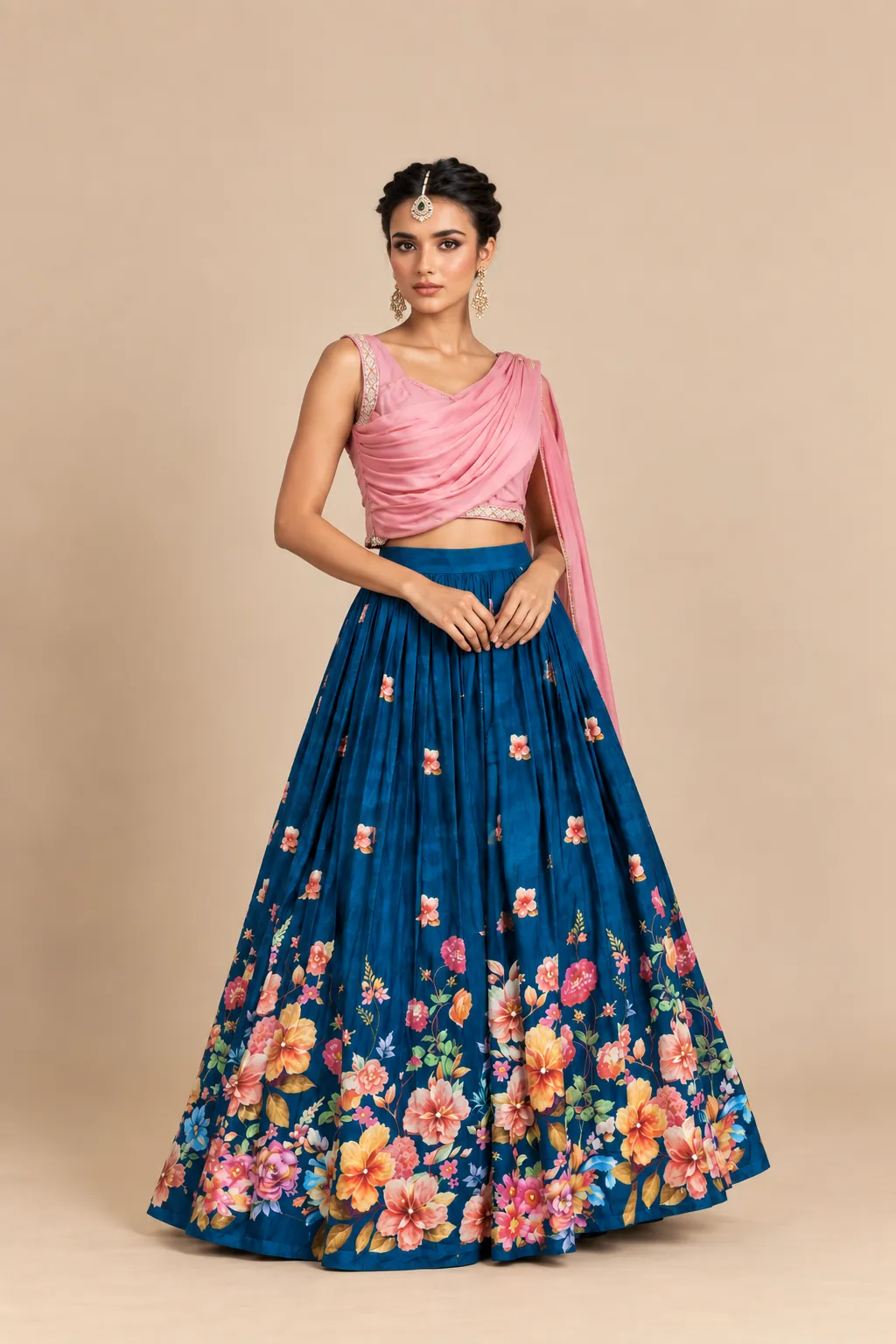 Blush Drape Floral Lehenga