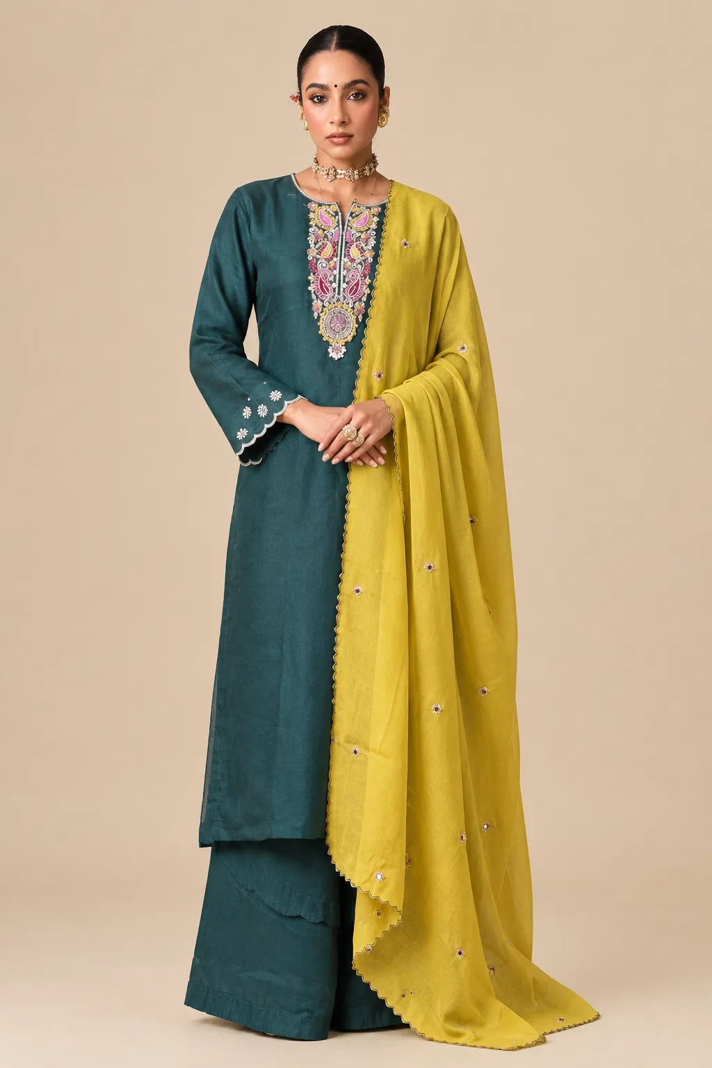Earthy Green Mustard Suit Set