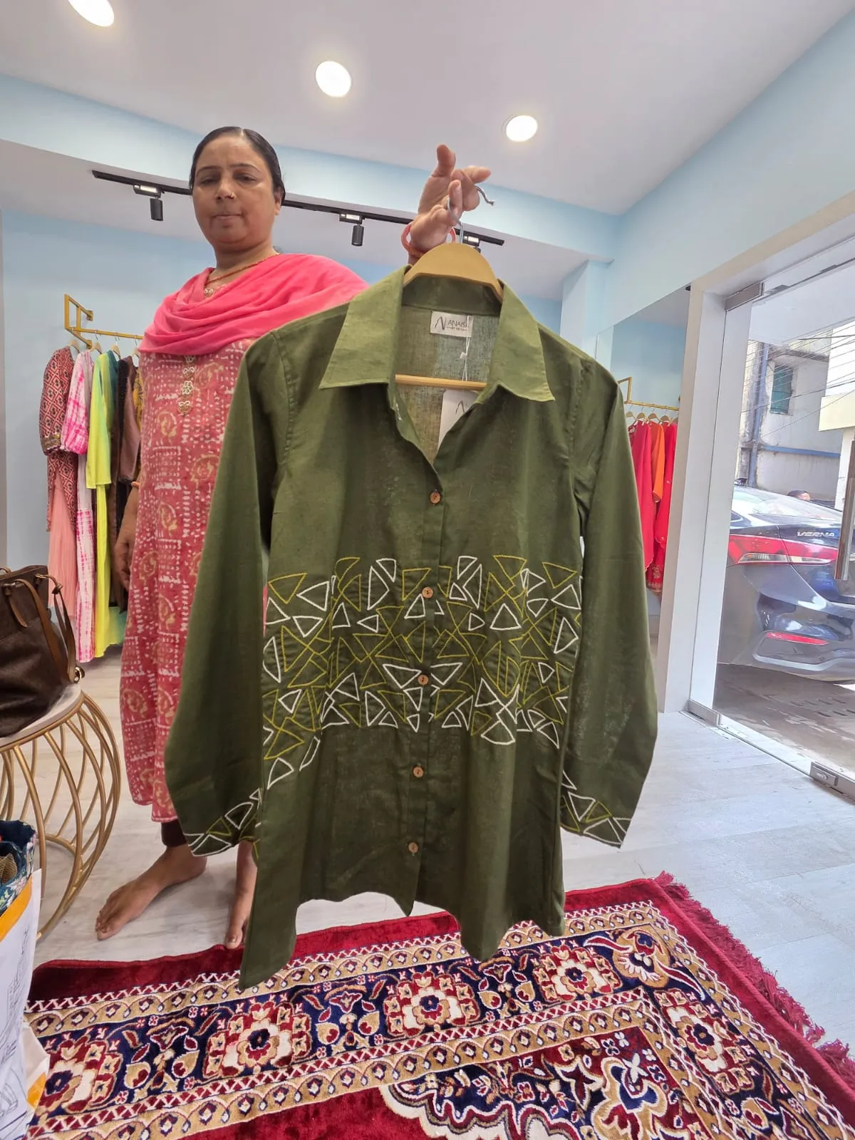 Olive Geometric Muse Shirt
