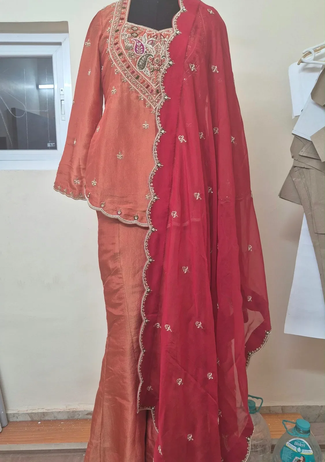 Rust Gold Tissue Sharara Set