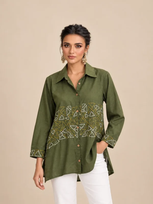 Olive Geometric Muse Shirt