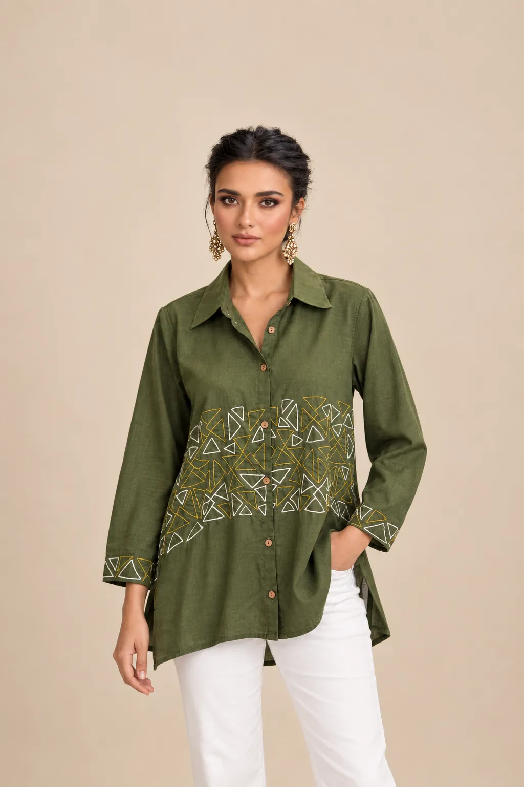 Olive Geometric Muse Shirt