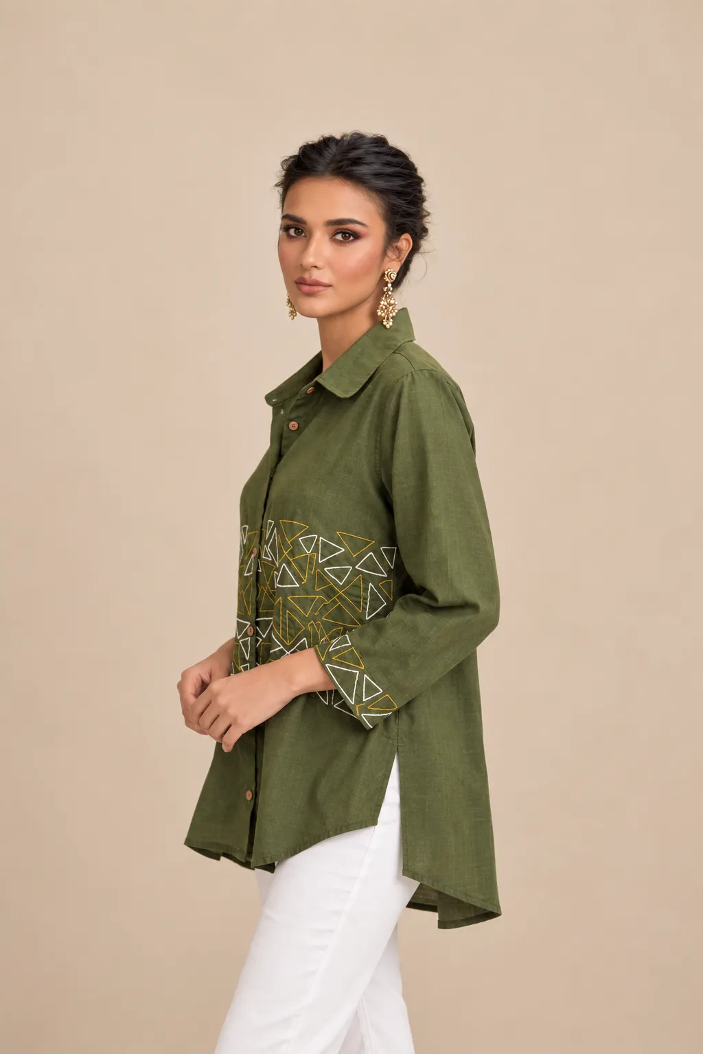 Olive Geometric Muse Shirt