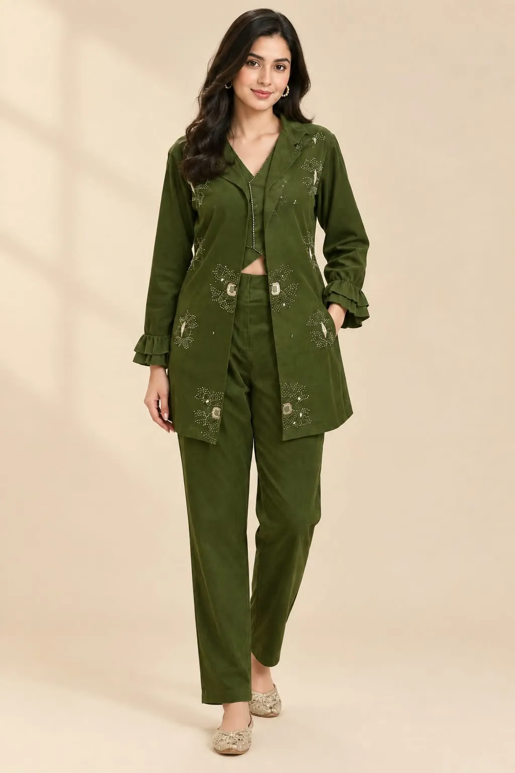 Olive Royale Embroidery Co-ord Set