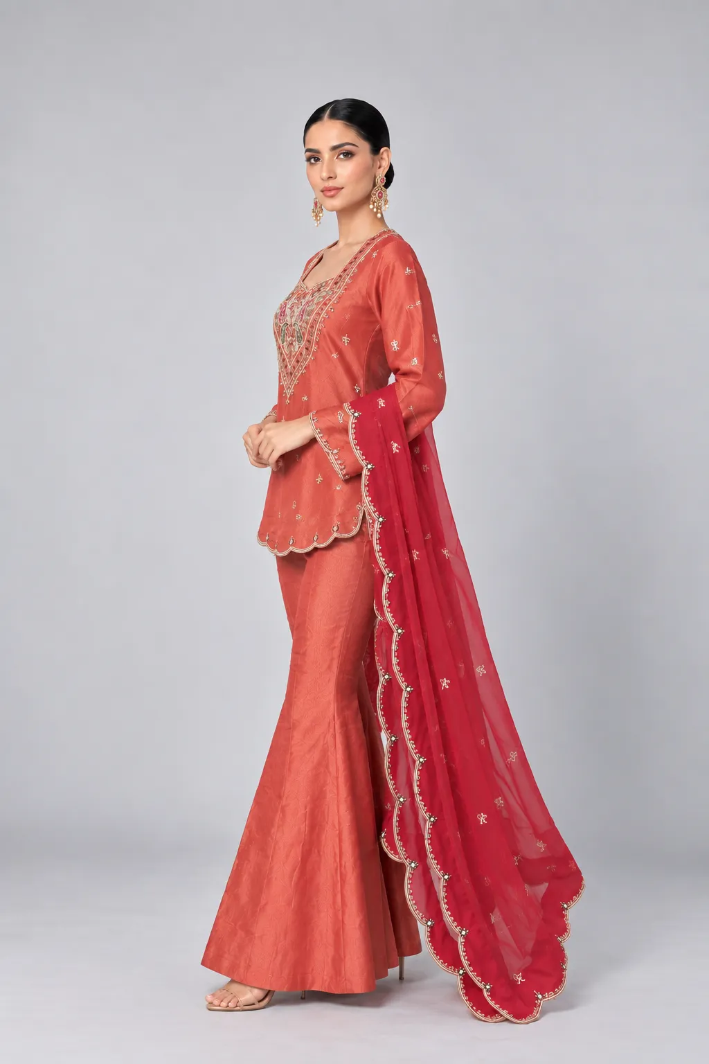 Rust Gold Tissue Sharara Set