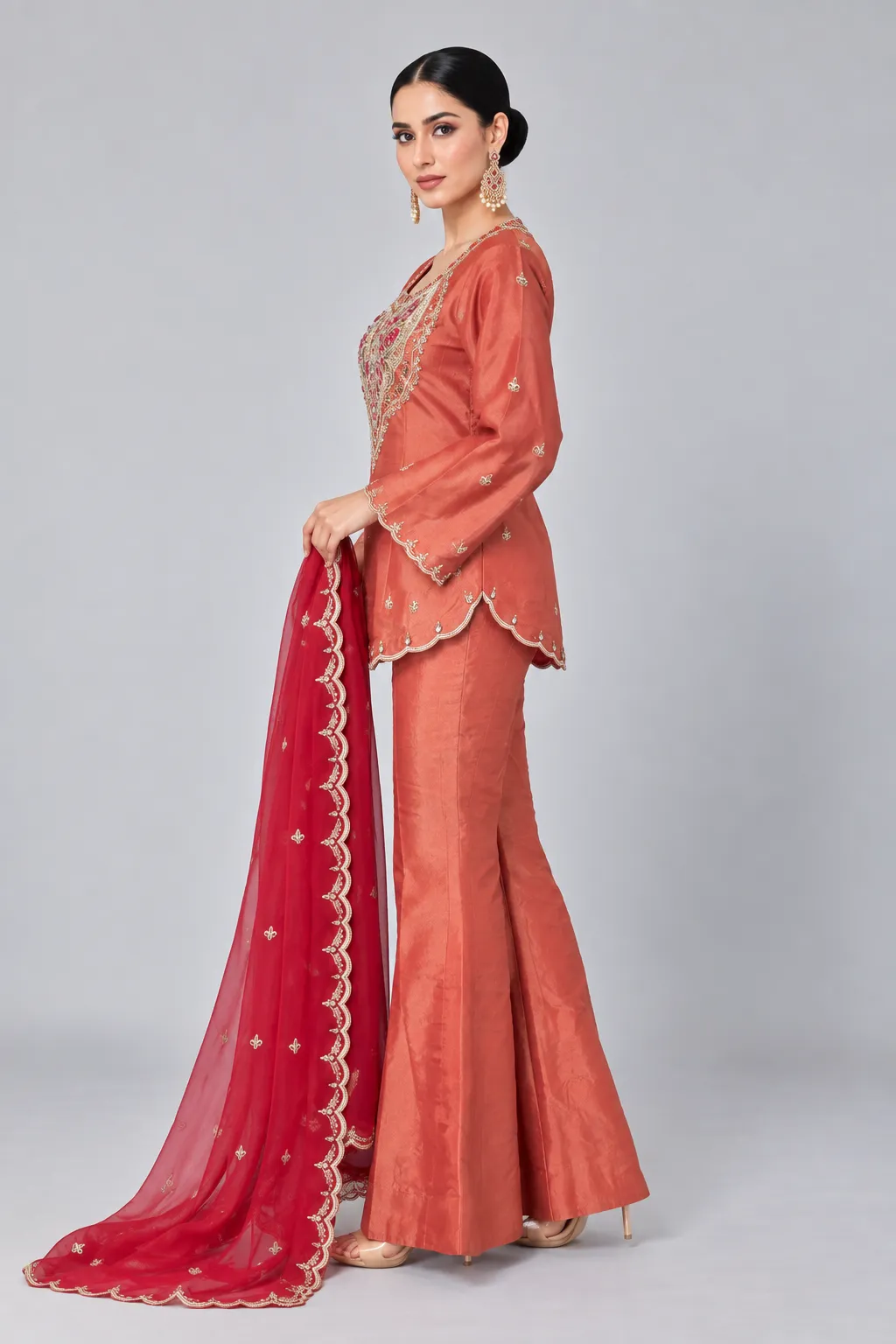 Rust Gold Tissue Sharara Set