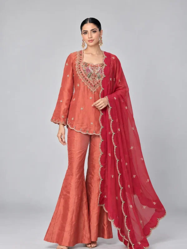 Rust Gold Tissue Sharara Set