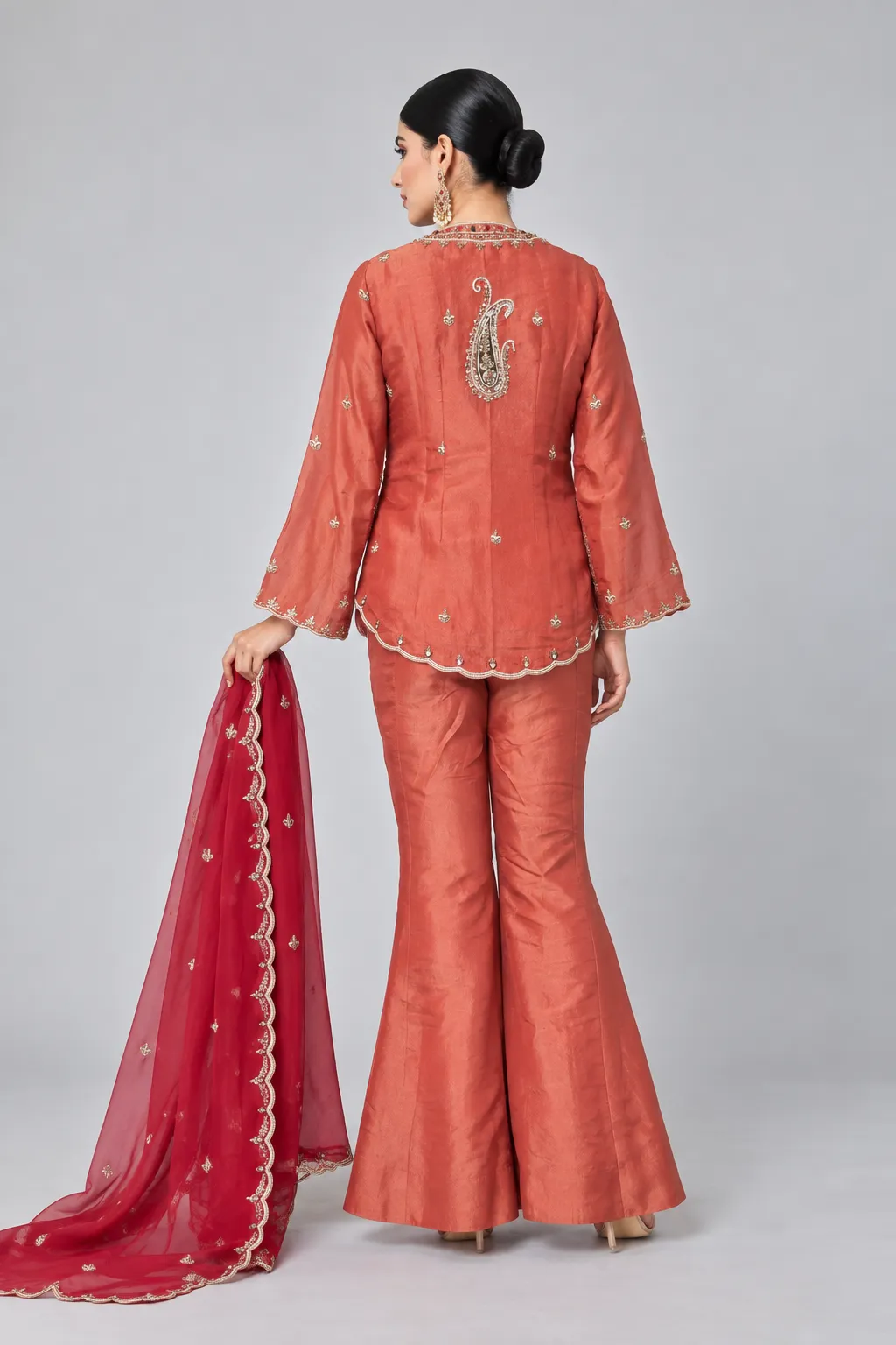 Rust Gold Tissue Sharara Set